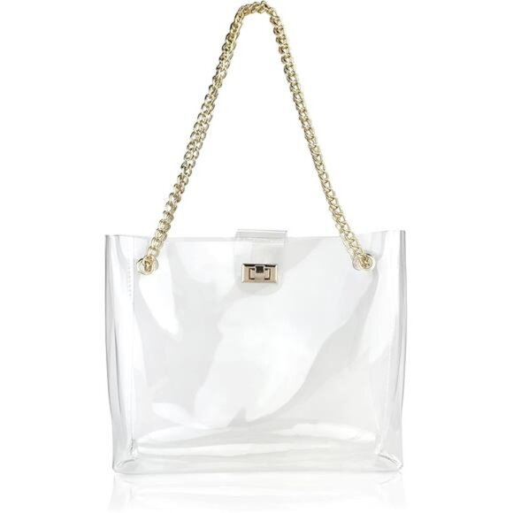Multifuntional Chain Tote Bag Medium Transparent Shoulder Handbag with Turn-Lock - Picture 10 of 10